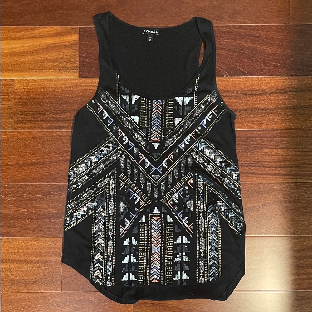 Express Black Geometric Embellished Tank Top